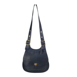 COACH Vintage Crescent Saddle Shoulder Bag 9235 NYC Navy Blue Leather Turn Lock